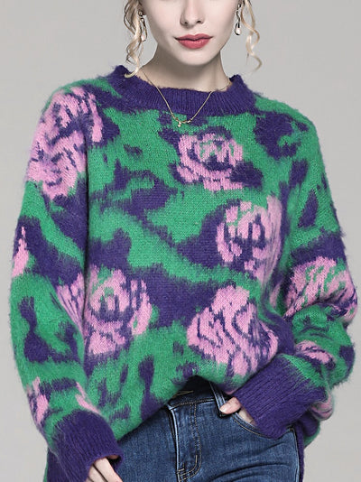 Suéter Pullover para Mujer con Cuello Redondo y Jacquard Floral Bicolor - Image 14