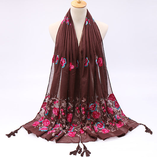 Pañuelo de Algodón y Lino con Bordado y Flecos Brillantes - Image 14