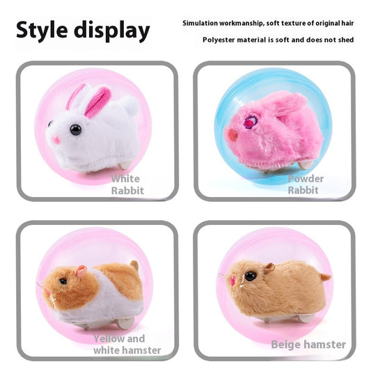 Plush orange and white hamster toy on wheels inside a transparent pink rolling ball, with components shown. - Image 2