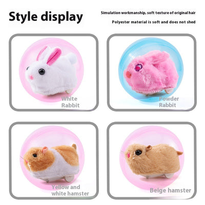 Plush orange and white hamster toy on wheels inside a transparent pink rolling ball, with components shown. - Image 2