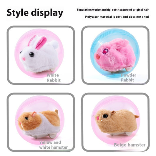 Plush orange and white hamster toy on wheels inside a transparent pink rolling ball, with components shown. - Image 2
