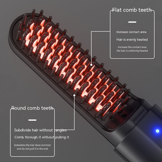 Black and rose gold wireless negative ion straight hair comb with three temperature settings and a sleek, portable design. - Image 3