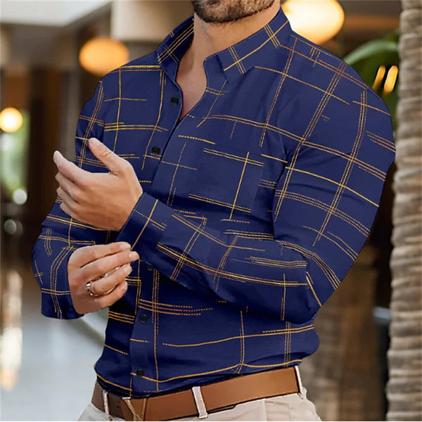 Camisa Casual de Rayas Sólidas para Hombre - Primavera y Otoño