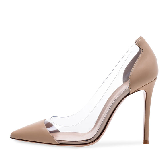 Zapatos de Tacón Alto Puntiagudo con Detalles en PVC