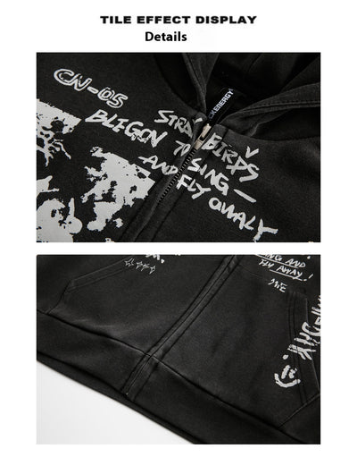 Sudadera Mujer con Capucha y Cierre - Estampado de Letras Negro - Image 10