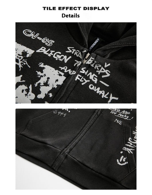 Sudadera Mujer con Capucha y Cierre - Estampado de Letras Negro - Image 10