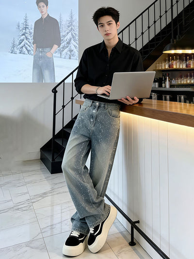 Pantalones Rectos Hombre con Detalles de Piedras - Corte Amplio - Image 10