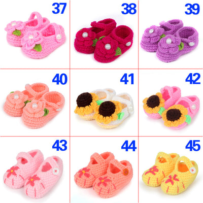 Zapatos Infantiles de Lana Tejida a Mano con Diseño de Moño y Flores