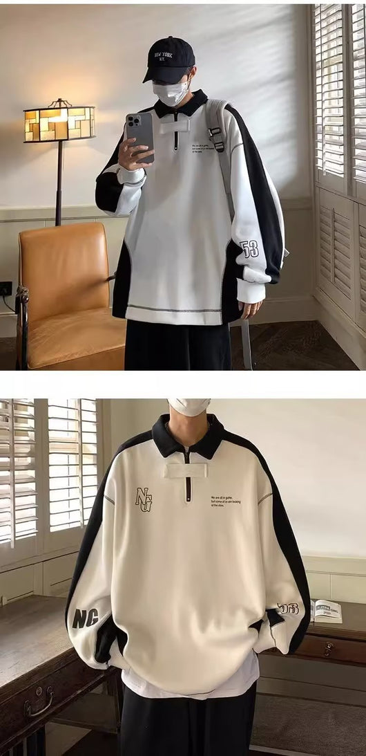 Suéter Polo Hombro Descubierto Estilo Preppy Americano para Parejas - Image 14