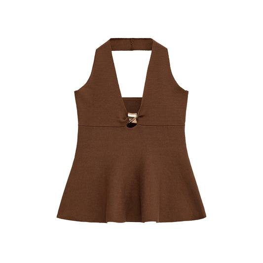 Top Halter Ajustado para Mujer con Cuello Anudado