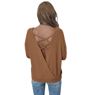 Suéter Suelto Backless de Manga Larga para Mujer - Image 4