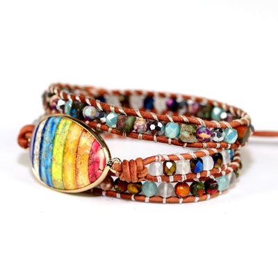 Pulsera de Cuero Tejida a Mano con Capas Energéticas Imperial Stone - Image 5