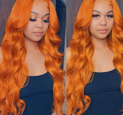 Flequillo de Cabello Real Estilo Cortina Naranja Europeo Americano