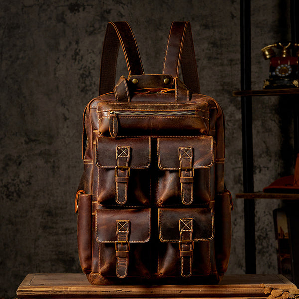 Mochila de Cuero Vintage para Viajes y Aventuras al Aire Libre