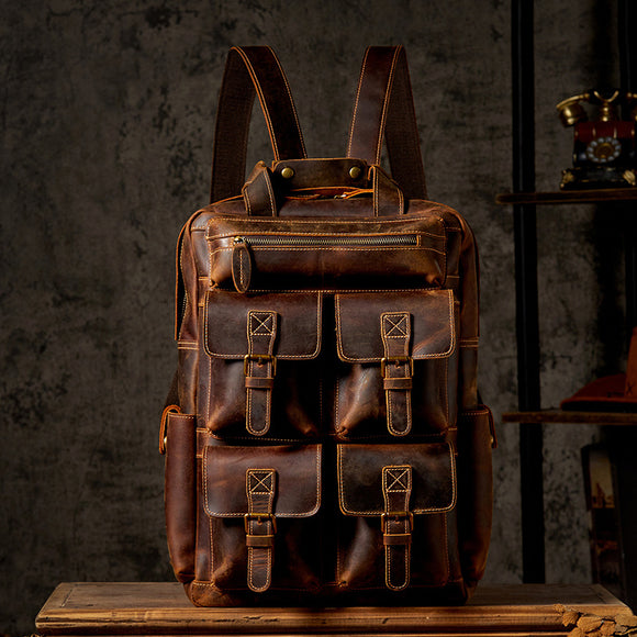 Mochila de Cuero Vintage para Viajes y Aventuras al Aire Libre