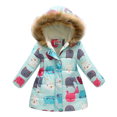 Chaqueta de Algodón Acolchada con Cuello de Pelaje y Capucha - Diseño Cartoon Infantil - Image 20