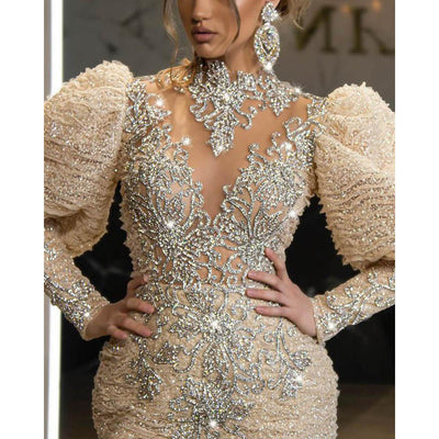 Vestido de Noche Largo con Lentejuelas y Malla para Cadera - Image 10