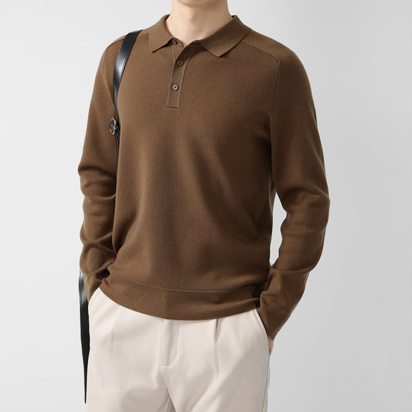 Suéter Casual de Tricô em Lã de Cordeiro - Design Liso e Moderno