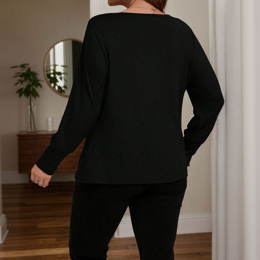 Blusa Interior Elegante Cuello Drapeado V-Neck Estilo Francés Negro - Image 2