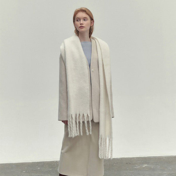 Bufanda Larga Mujer Invierno Color Sólido con Borlas - Estilo Fashion Versátil y Cálido