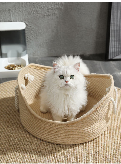 Cama Canasta de Mimbre para Gatos con Rascador Corrugado - Image 8