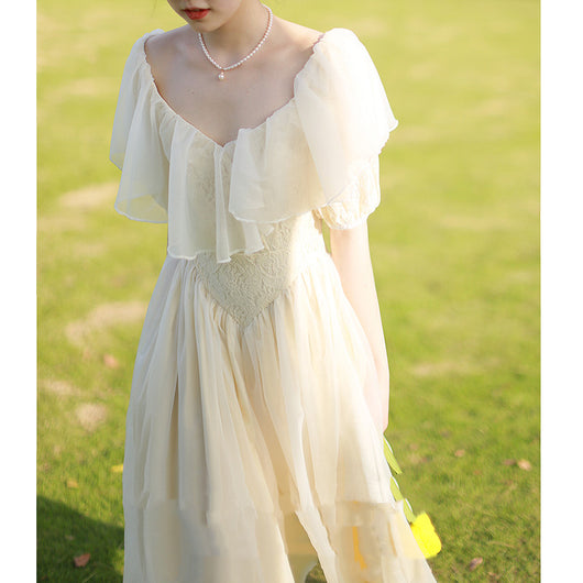 Vestido de Novia Retro Francés con Mangas Globo y Encaje - Image 4