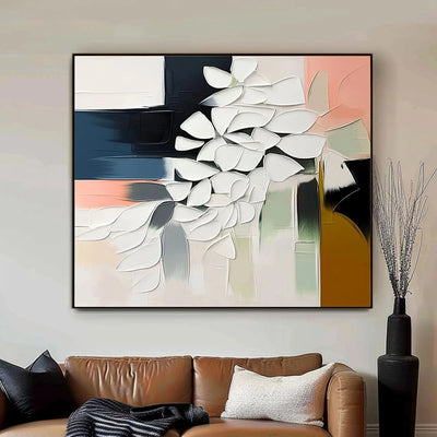 Cuadro Abstracto Moderno Pintura al Óleo Hecha a Mano con Textura 3D Flores - Image 12