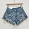Shorts Denim Mujer Cintura Alta Efecto Reductor con Strass y Flecos