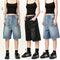 Calça Jeans Cropped Retrô Americana com Padrão Desbotado Bigode de Gato