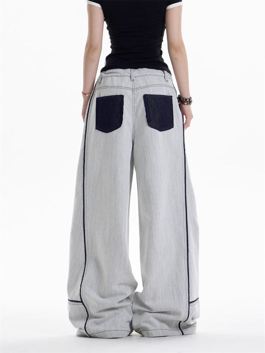 Pantalones Anchos Casuales con Costuras en Contraste - Image 12