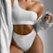 Bikini Asimétrico de Color Sólido - Diseño Elegante de un Hombro