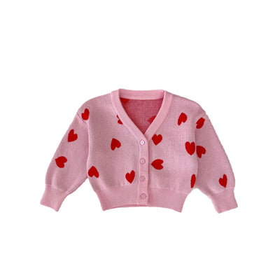 Cardigan de Punto Rosa con Corazón para Bebé Niña - Suéter Infantil Cuello V - Image 5