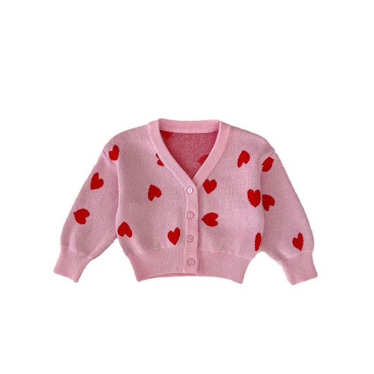 Cardigan de Punto Rosa con Corazón para Bebé Niña - Suéter Infantil Cuello V - Image 5