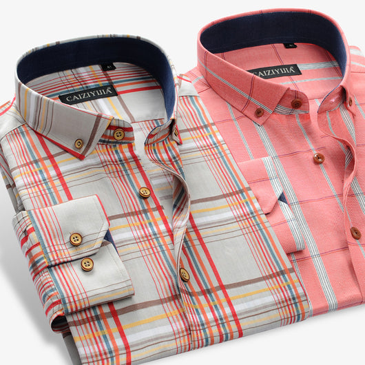 Camisa Manga Larga Cuadros Algodón Hombre Estilo Coreano Slim Casual - Image 5