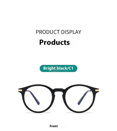 Dark purple round-frame anti-blue light reading glasses with silver-colored temples on a white background. - Image 9