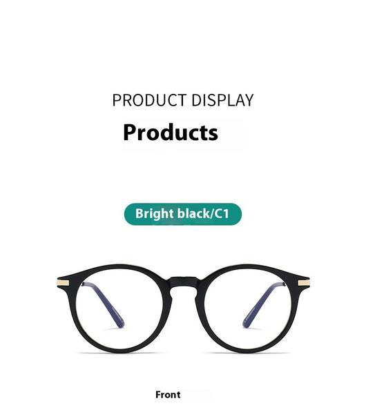 Dark purple round-frame anti-blue light reading glasses with silver-colored temples on a white background. - Image 9