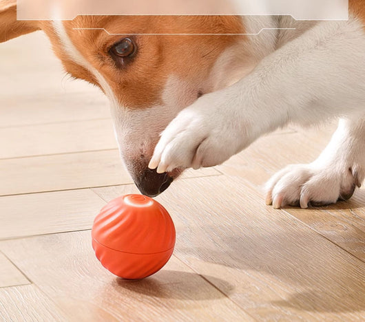 Blue gravity intelligent charging dog toy, a spherical interactive pet ball with a textured wavy surface and power button. - Image 6