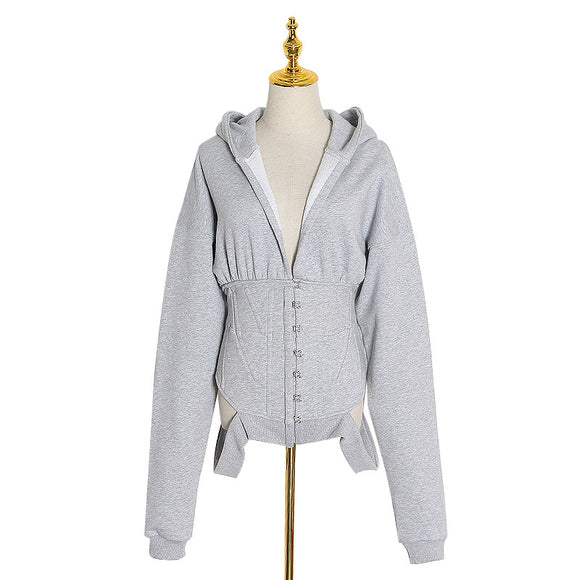 Sudadera con Capucha Ajustada al Cuerpo Cuello en V