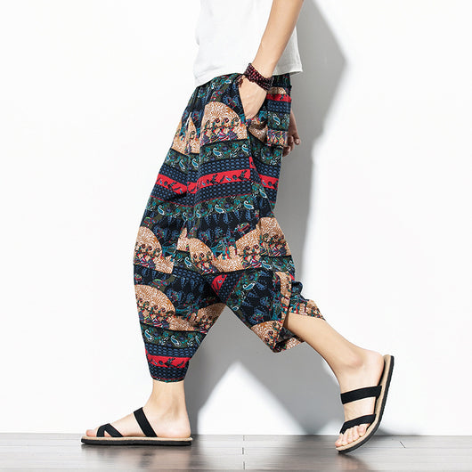Pantalones Baggy de Algodón y Lino con Estampado - Corte Suelto y Cómodo - Image 8