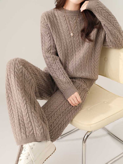 Conjunto de Suéter y Pantalón de Lana Pura para Mujer - Diseño Holgado y Adelgazante - Image 4