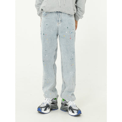 Jeans Rectos Sueltos con Efecto Paint Splash Azul - Image 9