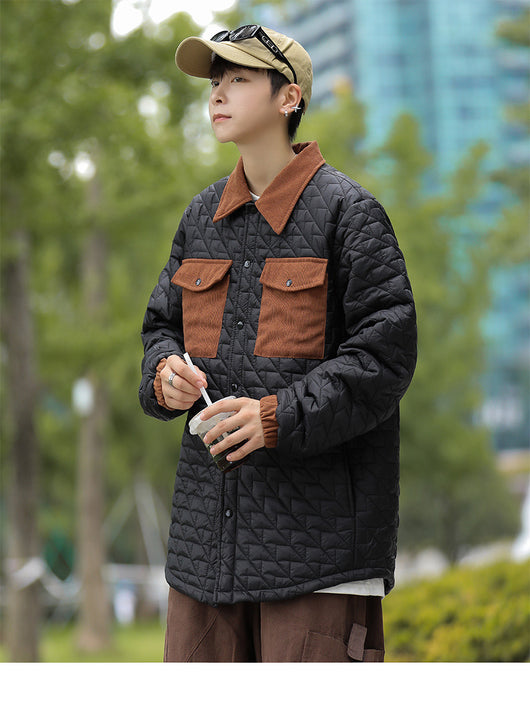 Abrigo Acolchado de Algodón con Cuello Estilo Lattice Diamante - Image 8