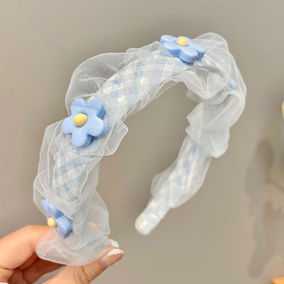 Bandas para Cabello y Cara con Perlas Mesh Floral Azul - Image 3