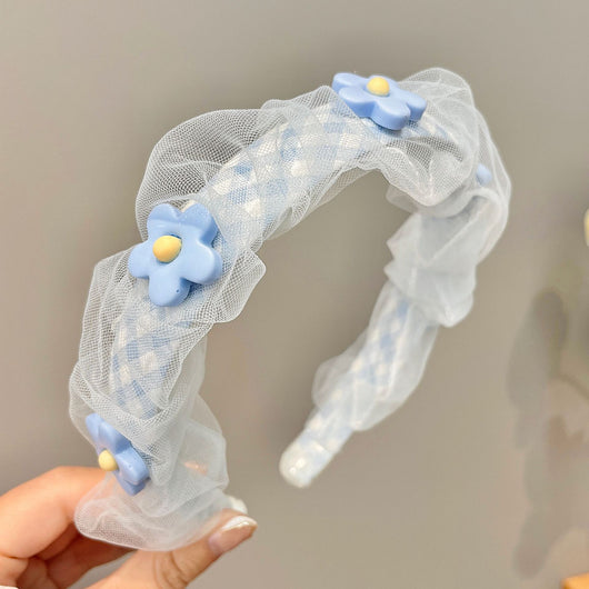 Bandas para Cabello y Cara con Perlas Mesh Floral Azul - Image 3