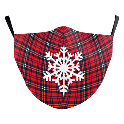 Christmas dust mask with a digital print of red, purple, and gold bokeh lights and white snowflakes, featuring ear hooks. - Image 27
