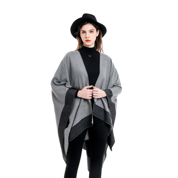 Warm Multi-Season Solid Color Poncho for Travel