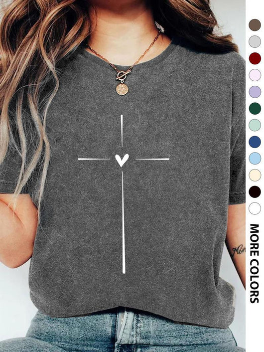 Playera Gráfica Cuello Redondo con Estampado de Corazones Cruzados para Mujer - Image 13