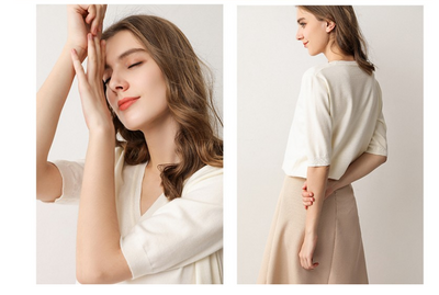 Suéter Tejido Cuello V Manga Corta para Mujer - Image 4