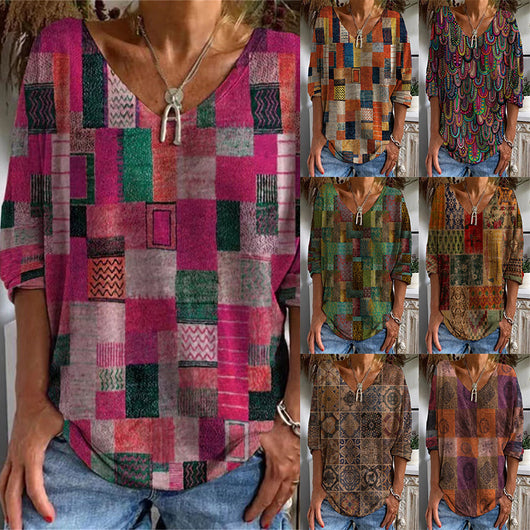 Blusa Suelta con Estampado Geométrico y Cuello en V - Image 15