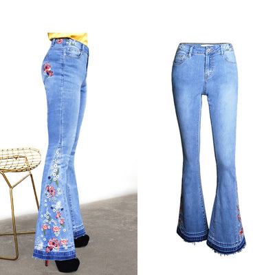 Pantalones Acampanados Denim con Bordado para Mujer - Image 4